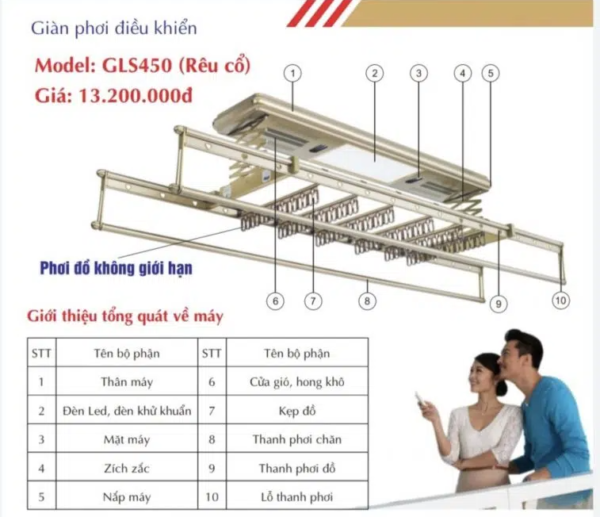 Giàn phơi điều khiển từ xa GLS450 Plus - Ảnh 6